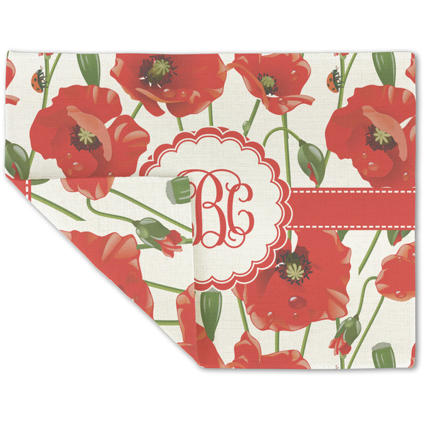 Custom Poppies Double-Sided Linen Placemat - Single w/ Monogram