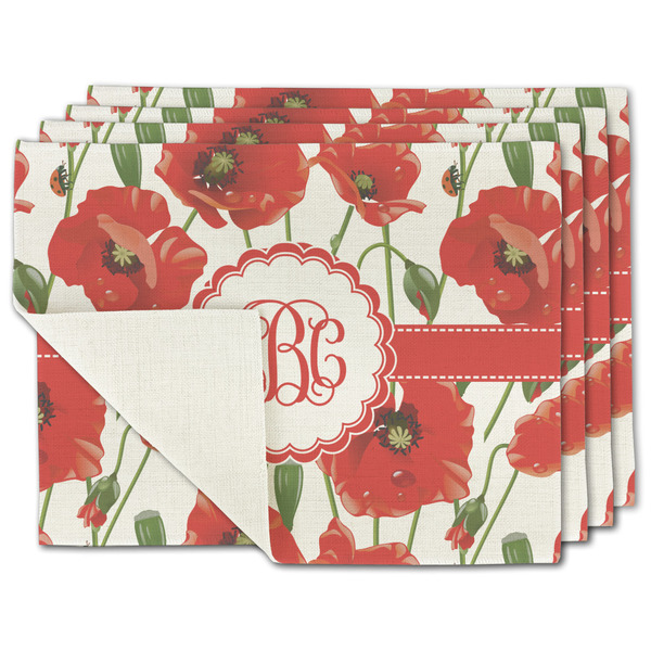 Custom Poppies Single-Sided Linen Placemat - Set of 4 w/ Monogram