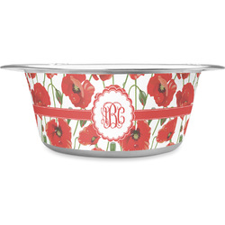 Poppies Stainless Steel Dog Bowl - Medium (Personalized)