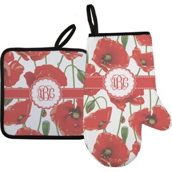 Poppies Oven Mitt & Pot Holder Set w/ Monogram