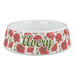 Poppies Plastic Dog Bowl - Large (Personalized)
