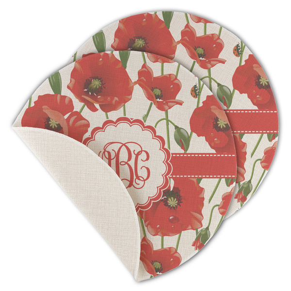 Custom Poppies Round Linen Placemat - Single Sided - Set of 4 (Personalized)