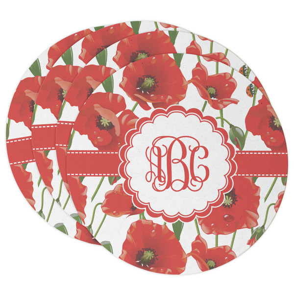 Custom Poppies Round Paper Coasters w/ Monograms