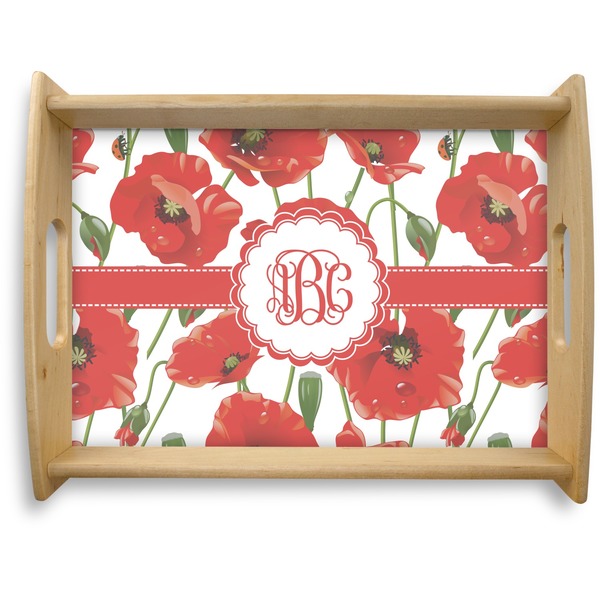 Custom Poppies Natural Wooden Tray - Large (Personalized)