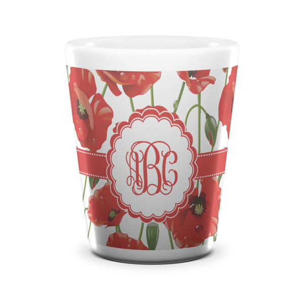 Custom Poppies Ceramic Shot Glass - 1.5 oz - White - Set of 4 (Personalized)