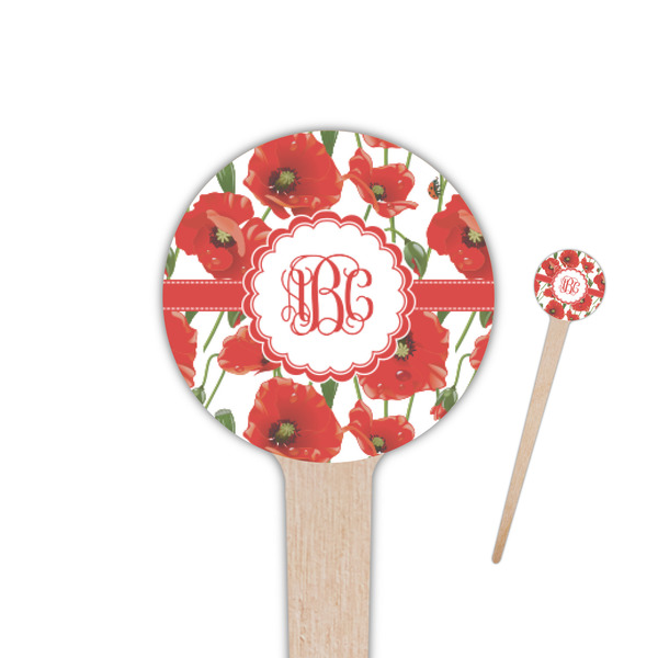 Custom Poppies 4" Round Wooden Food Picks - Single Sided (Personalized)