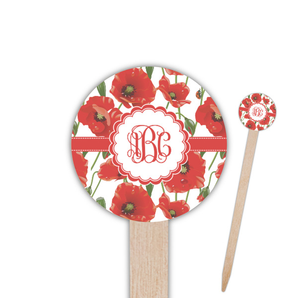 Custom Poppies 6" Round Wooden Food Picks - Double Sided (Personalized)