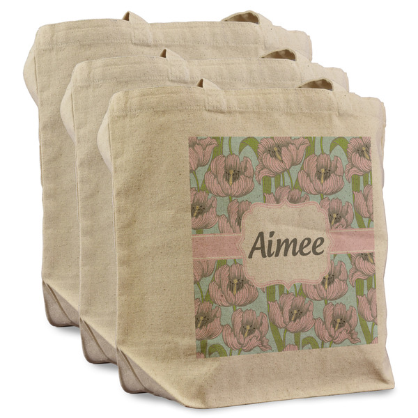 Custom Wild Tulips Reusable Cotton Grocery Bags - Set of 3 (Personalized)