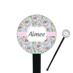 Wild Tulips 7" Round Plastic Stir Sticks - Black - Single Sided (Personalized)