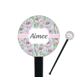 Wild Tulips 7" Round Plastic Stir Sticks - Black - Double Sided (Personalized)