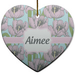 Wild Tulips Heart Ceramic Ornament w/ Name or Text