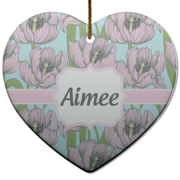 Custom Wild Tulips Heart Ceramic Ornament w/ Name or Text