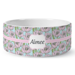 Wild Tulips Ceramic Dog Bowl - Medium (Personalized)