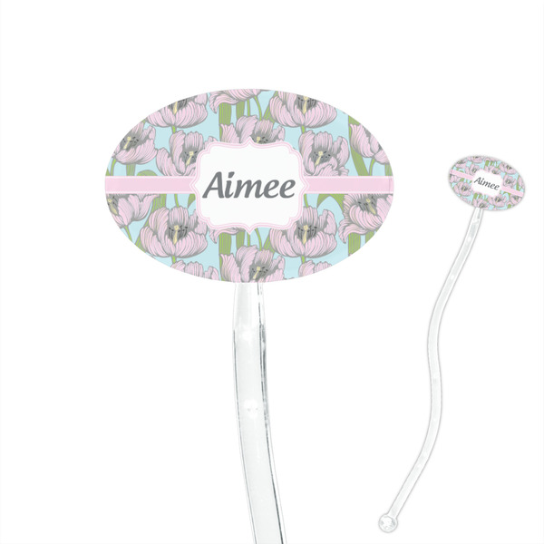 Custom Wild Tulips 7" Oval Plastic Stir Sticks - Clear (Personalized)