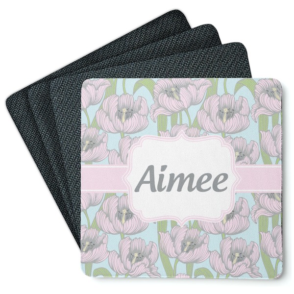 Custom Wild Tulips Square Rubber Backed Coasters - Set of 4 (Personalized)