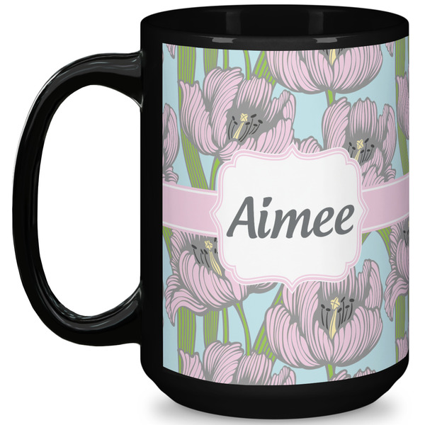 Custom Wild Tulips 15 Oz Coffee Mug - Black (Personalized)