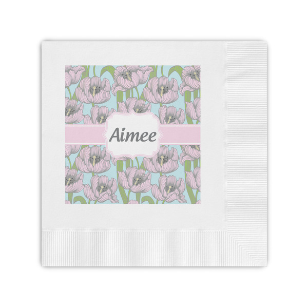 Custom Wild Tulips Coined Cocktail Napkins (Personalized)