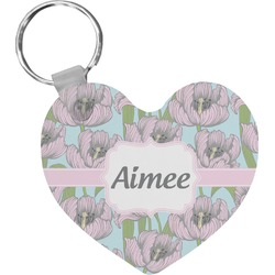 Wild Tulips Heart Plastic Keychain w/ Name or Text