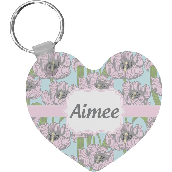 Custom Wild Tulips Heart Plastic Keychain w/ Name or Text