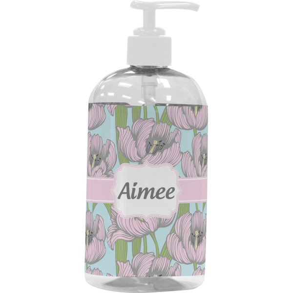 Custom Wild Tulips Plastic Soap / Lotion Dispenser (16 oz - Large - White) (Personalized)