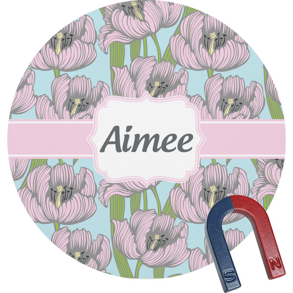 Custom Wild Tulips Round Fridge Magnet (Personalized)