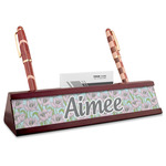 Wild Tulips Red Mahogany Nameplate with Business Card Holder (Personalized)