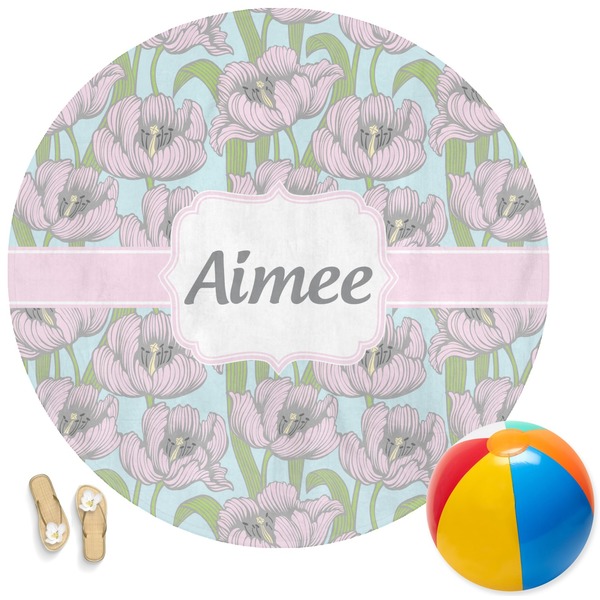 Custom Wild Tulips Round Beach Towel (Personalized)