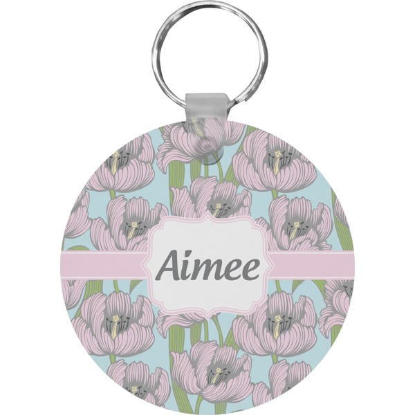 Custom Wild Tulips Round Plastic Keychain (Personalized)