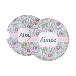 Wild Tulips Sandstone Car Coasters - Set of 2 (Personalized)