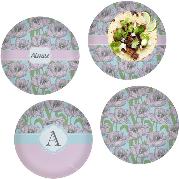 Custom Wild Tulips Set of 4 Glass Lunch / Dinner Plate 10" (Personalized)