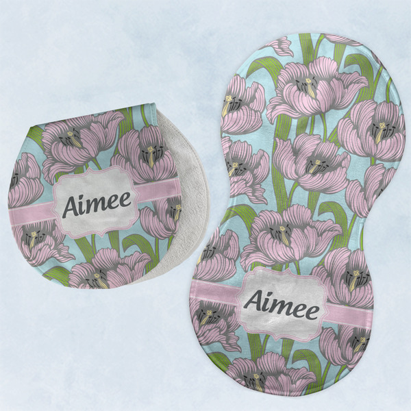 Custom Wild Tulips Burp Pads - Velour - Set of 2 w/ Name or Text