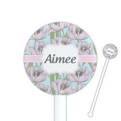 Wild Tulips 5.5" Round Plastic Stir Sticks - White - Single Sided (Personalized)