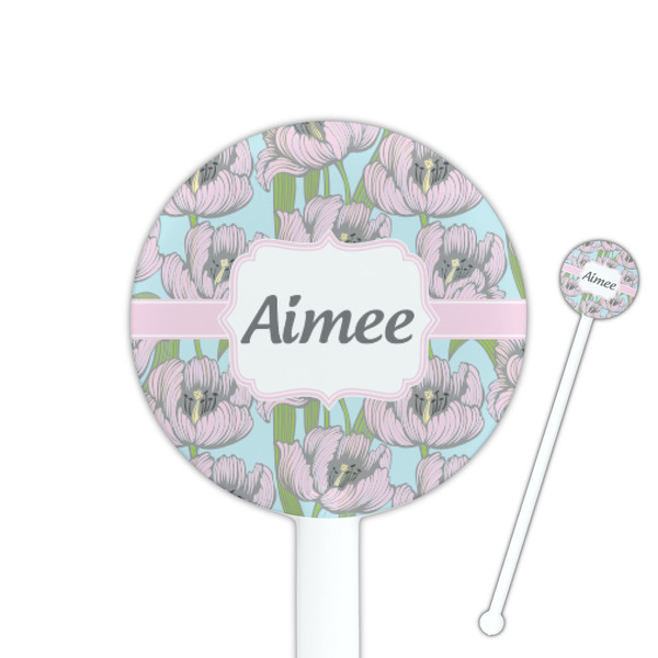 Custom Wild Tulips 5.5" Round Plastic Stir Sticks - White - Double Sided (Personalized)