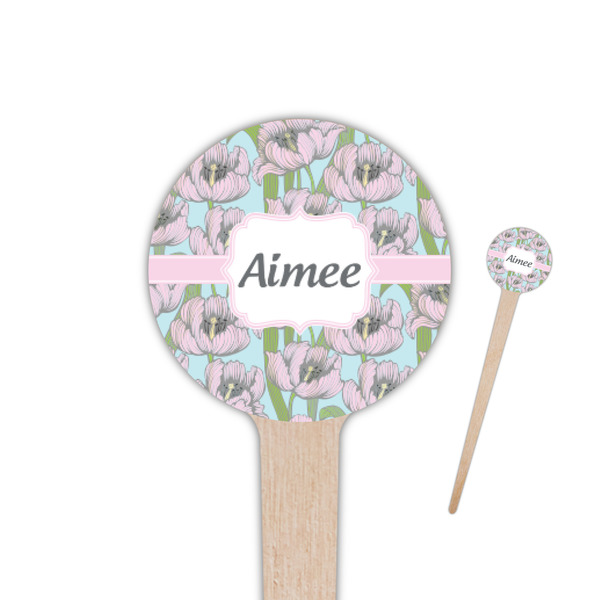 Custom Wild Tulips 4" Round Wooden Food Picks - Single Sided (Personalized)