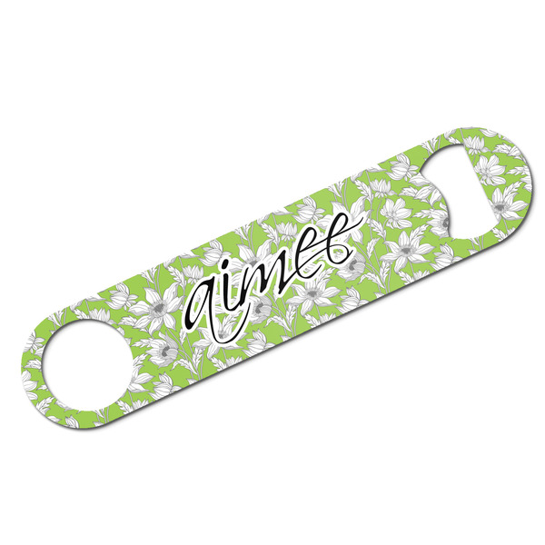 Custom Wild Daisies Bar Bottle Opener - White w/ Name and Initial