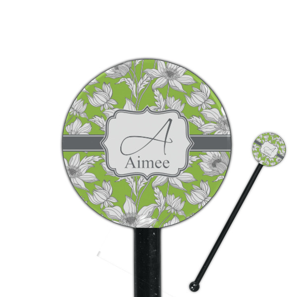 Custom Wild Daisies 5.5" Round Plastic Stir Sticks - Black - Double Sided (Personalized)