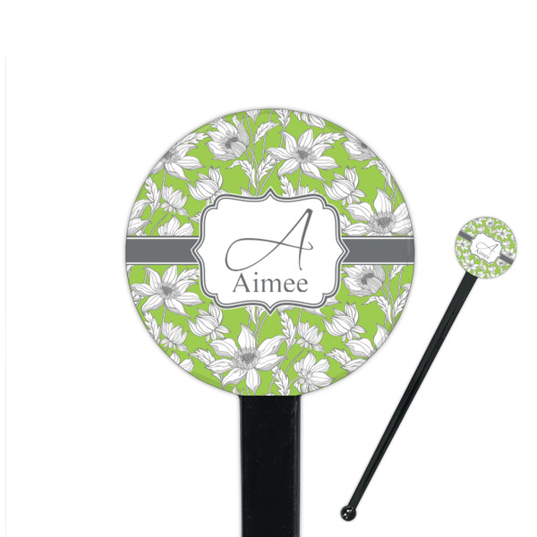 Custom Wild Daisies 7" Round Plastic Stir Sticks - Black - Double Sided (Personalized)