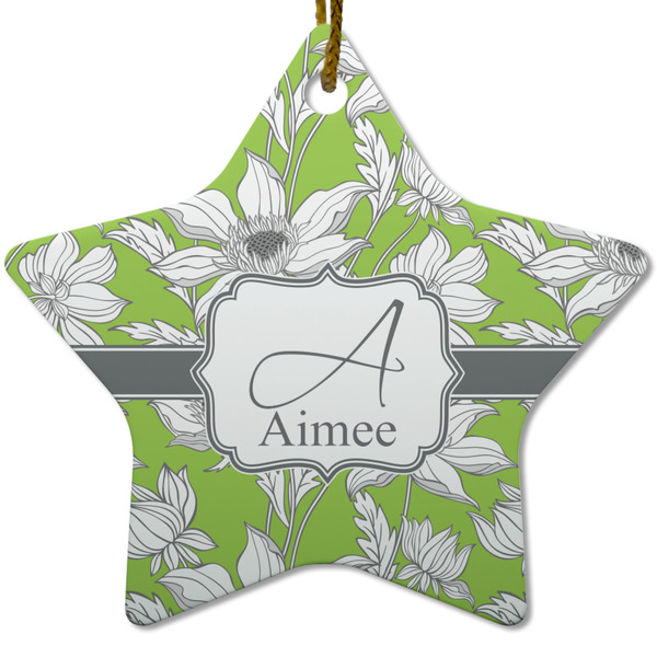 Custom Wild Daisies Star Ceramic Ornament w/ Name and Initial