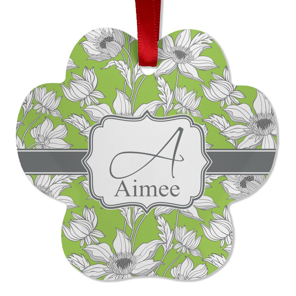 Custom Wild Daisies Metal Paw Ornament - Double Sided w/ Name and Initial