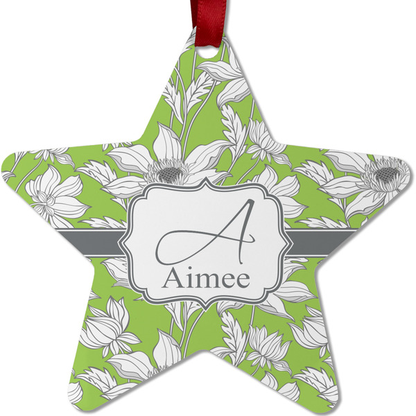 Custom Wild Daisies Metal Star Ornament - Double Sided w/ Name and Initial