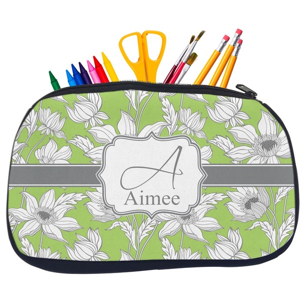 Custom Wild Daisies Neoprene Pencil Case - Medium w/ Name and Initial