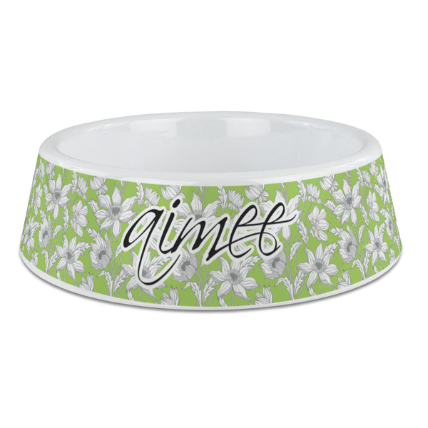 Custom Wild Daisies Plastic Dog Bowl - Large (Personalized)