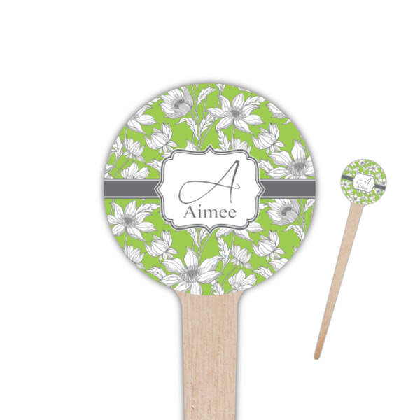 Custom Wild Daisies 4" Round Wooden Food Picks - Single Sided (Personalized)