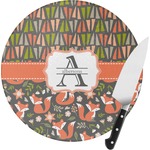 Fox Trail Floral Round Glass Cutting Board - Small (Personalized)