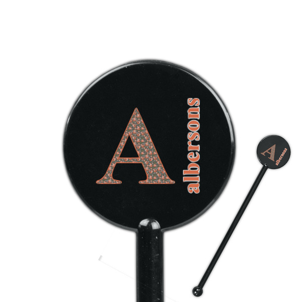 Custom Fox Trail Floral 5.5" Round Plastic Stir Sticks - Black - Double Sided (Personalized)