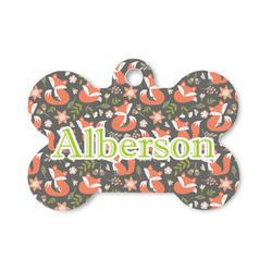 Fox Trail Floral Bone Shaped Dog ID Tag - Small (Personalized)