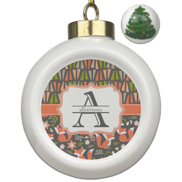 Custom Fox Trail Floral Ceramic Ball Ornament - Christmas Tree (Personalized)