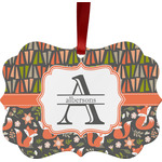 Fox Trail Floral Metal Frame Ornament - Double Sided w/ Name and Initial