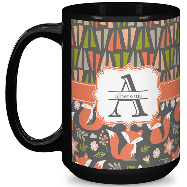 Custom Fox Trail Floral 15 Oz Coffee Mug - Black (Personalized)