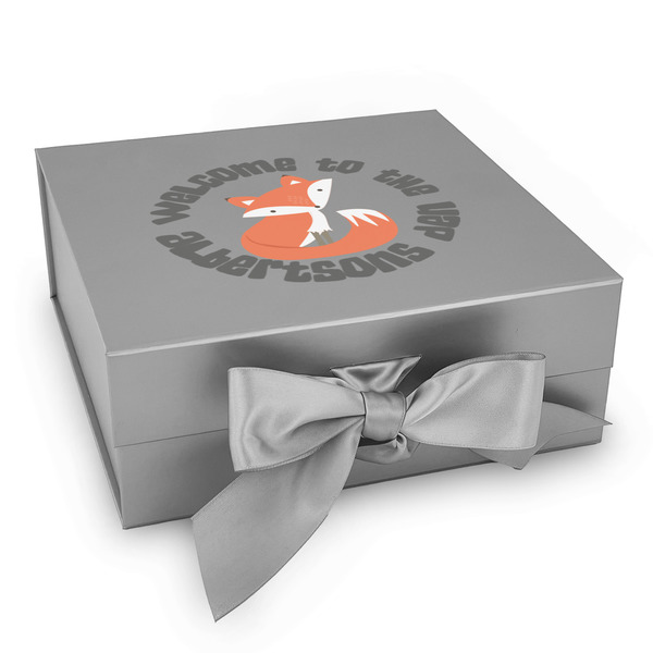 Custom Fox Trail Floral Gift Box with Magnetic Lid - Silver (Personalized)